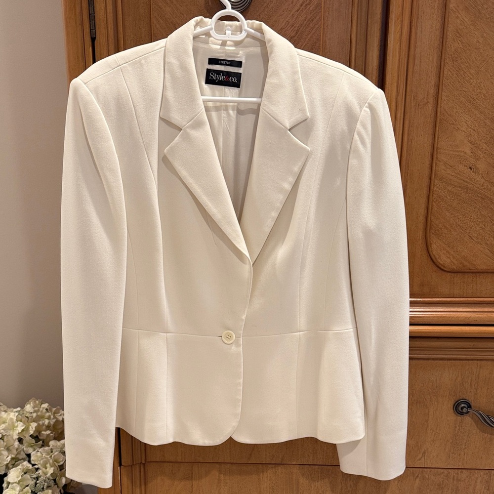 Style & Co. Women's Cream Single-Button Tailored Blazer